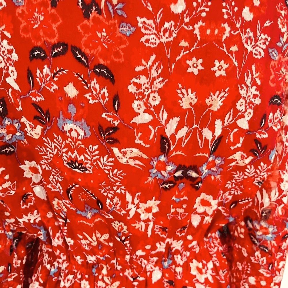 LOFT Red Floral Ruffle-Trim Button Blouse - Picture 7 of 12